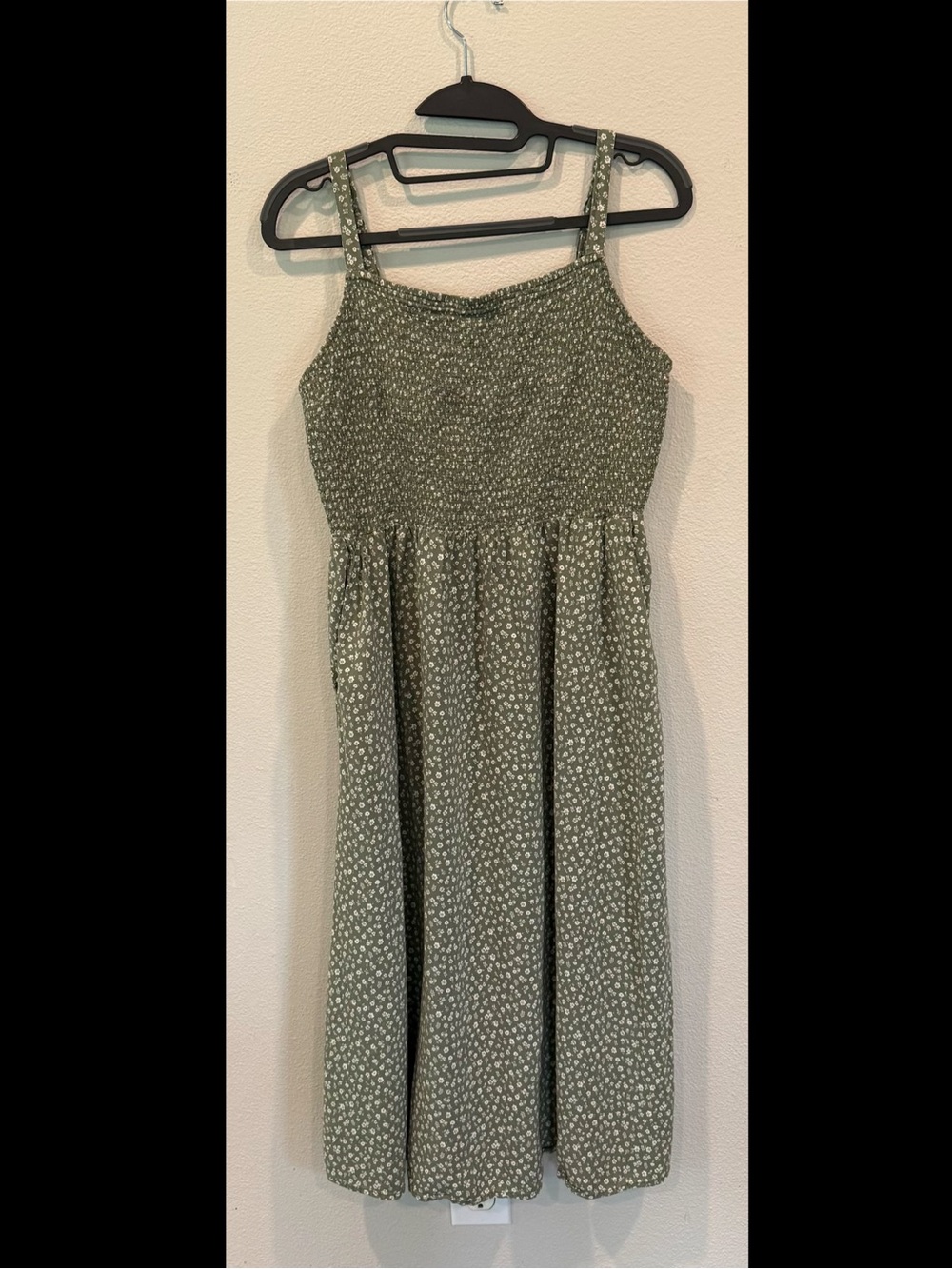 Old Navy Cami Dress Womens Large Green Floral Smocked Midi Sleeveless Boho
